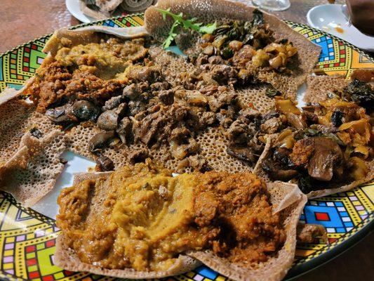 Vegetables and tibs after returning from the microwave.