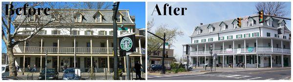 Re-painting of the historic Fountain House, a building originally built in 1758. Dingy muted browns were covered with a fresh new coat.