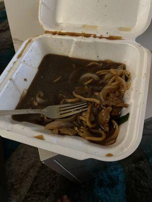 Supposed to be mongolian beef with noodles but just a bunch of sauce and onions.