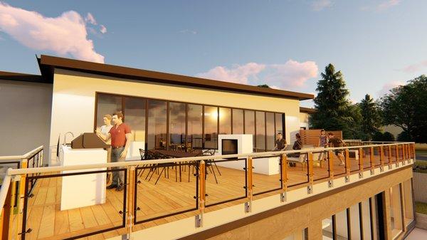 The rear deck overlooking the Puget Sound in Washington State.