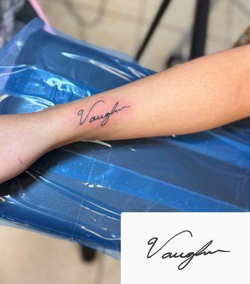 Fine Line Script Tattoo