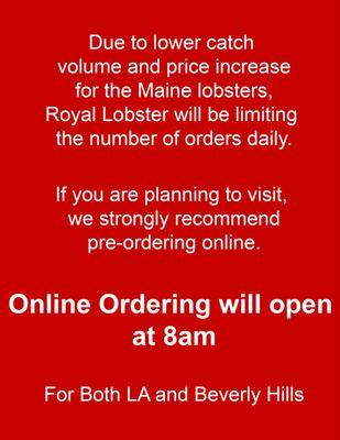 Winter Ordering Schedule