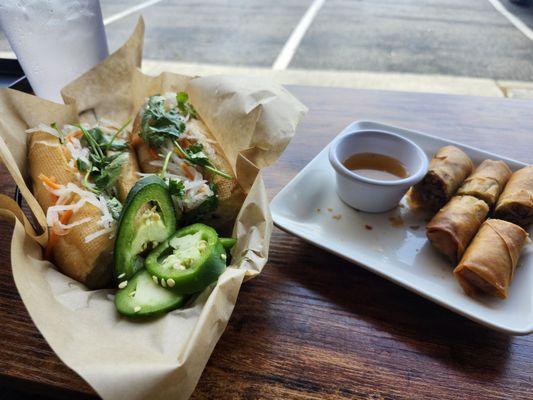 Delicious grilled pork Bahn Mi and fried spring rolls for lunch. Will definitely come back.