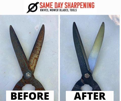 Garden tool sharpening before and after!