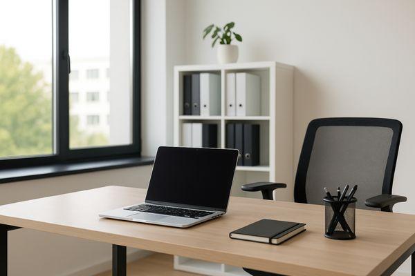 Modern CPA office with laptop and financial documents for tax and bookkeeping services.