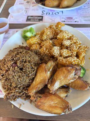 Sesame Chicken, Chicken wing & Pork fried rice