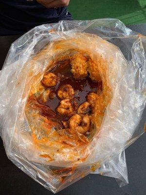 What's left of my Sweet Cajun Shrimp Bag. Sorry it was too good!!!