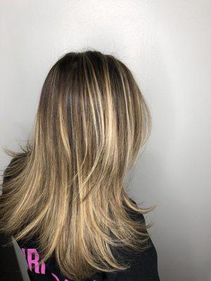 Full head balayage + face framing foils