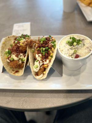 Chicken tacos and potato salad