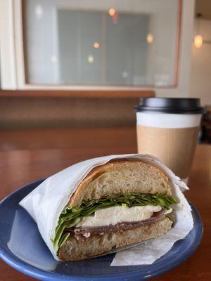 the Reba sandwich and small white mocha