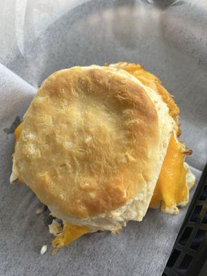 Breakfast sandwich. Biscuit, egg, cheese.