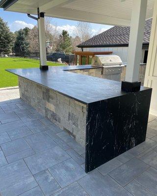 Beautiful modern outdoor kitchen with soapstone countertops