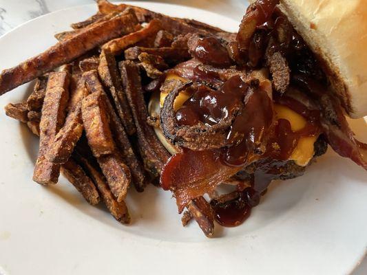 Bistro burger with sweet potato fries