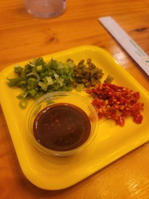 Toppings you can grab off to the side at the self serve counter.