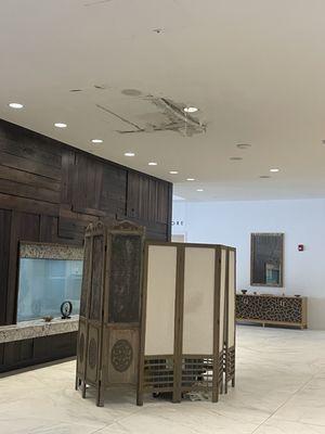 Huge leak in main lobby. Employee "Brandon" says this had nothing to do with our stay here. No sign of awareness or apology for appearance.
