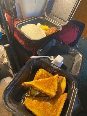 French toast special with sausage and eggs with cheese. I ordered the grits on the side.