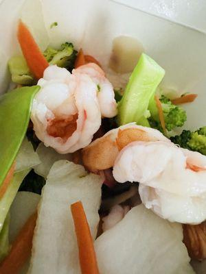 Excellent, steamed shrimp and vegetables