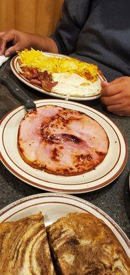 Slightly of ham, With bacon-and-eggs