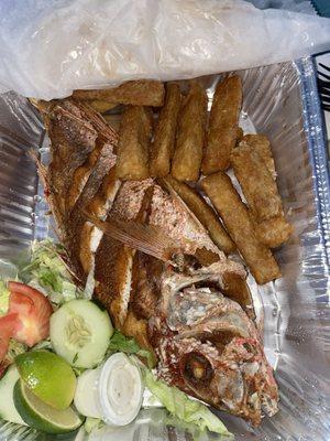 Snapper, yucca, salad