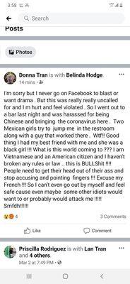 This happened at this location. Pure trash. Don't support racist establishments.