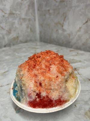 rainbow shave ice with li hing powder and condensed milk