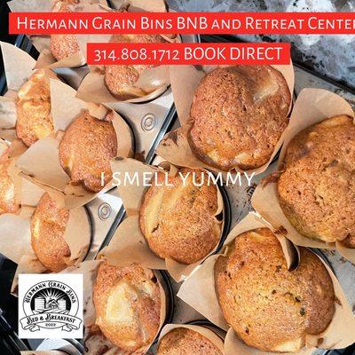 I smell yummy breakfast made daily for our guests at Hermann Grain Bins