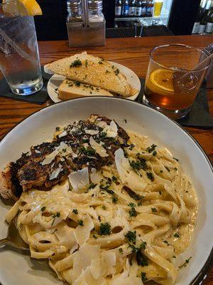 Alfredo jerk chicken with garlic toast and Live Oak old fashion ...highly recommend and more than one serving