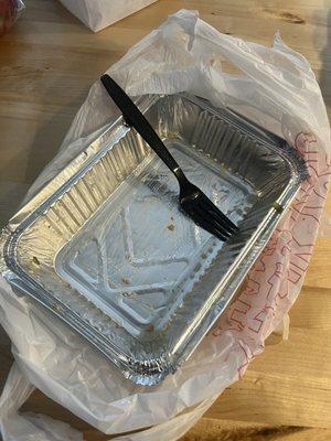 Chicken with peppers over pasta in a béchamel sauce. Unfortunately the deliciousness of the food prevented me from capturing a picture...