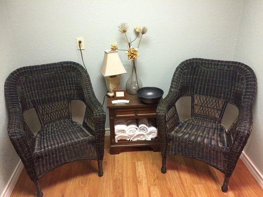 Seating area in my massage room.