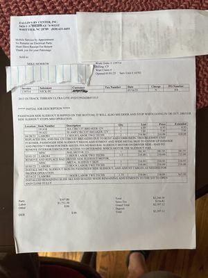 Invoice from Fallin's RV