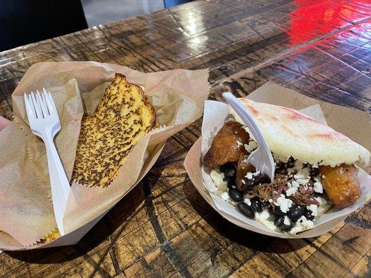 Cachapa on left arepa on right