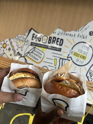 Scramble me softy sandy & sausages egg cheese sandwich