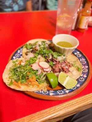 Taco's beef, chicken and beef tongue