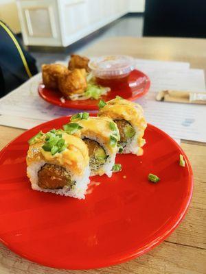 Shrimp dumplings and picante roll?