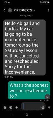 This is the last text I got from the instructor