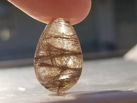 Golden Titanium Rutilated Quartz Cabochon Teardrop