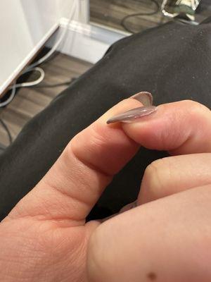 This nail has lifted more than half way off 4 days later.