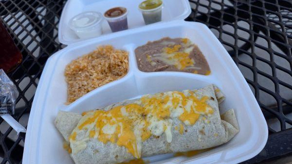 Burrito, beans and rice.