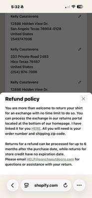 Screenshot of Poncho's own website policies