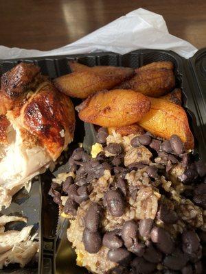 Chaufa and Black Beans and Plantains