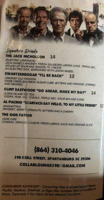 Signature Drink menu