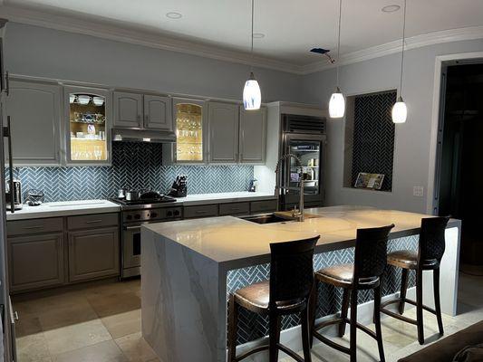 Alternate view with double waterfall island.