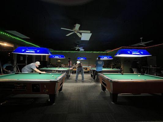 7 bar box tables and 1 12 foot snooker table