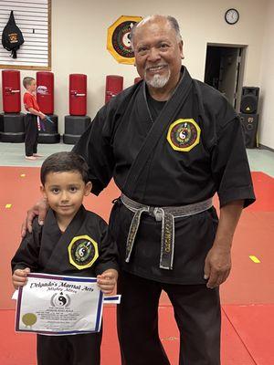 He got his blue stripe! His favorite color! I love this place!