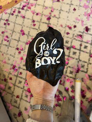 Gender reveal balloon and confetti once popped!