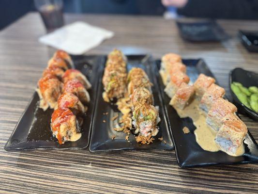 Left to right: 19. Hot Night Roll, 4. Ultimate Shrimp Roll, 1. Alaska Roll
