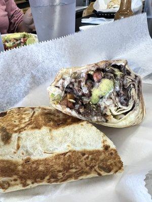 Mixed burrito with steak and chorizo