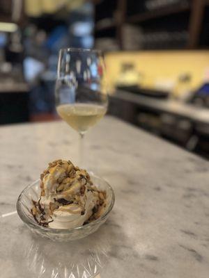 Pine nut sundae and white wine