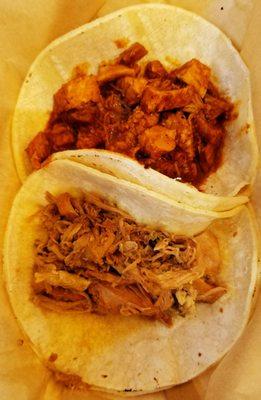My chicken mole and roasted pork tacos.
