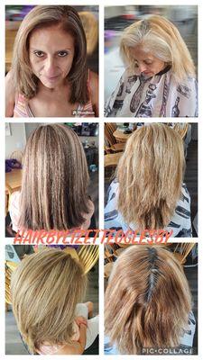 Major transformation. New base color and highlights and keratin